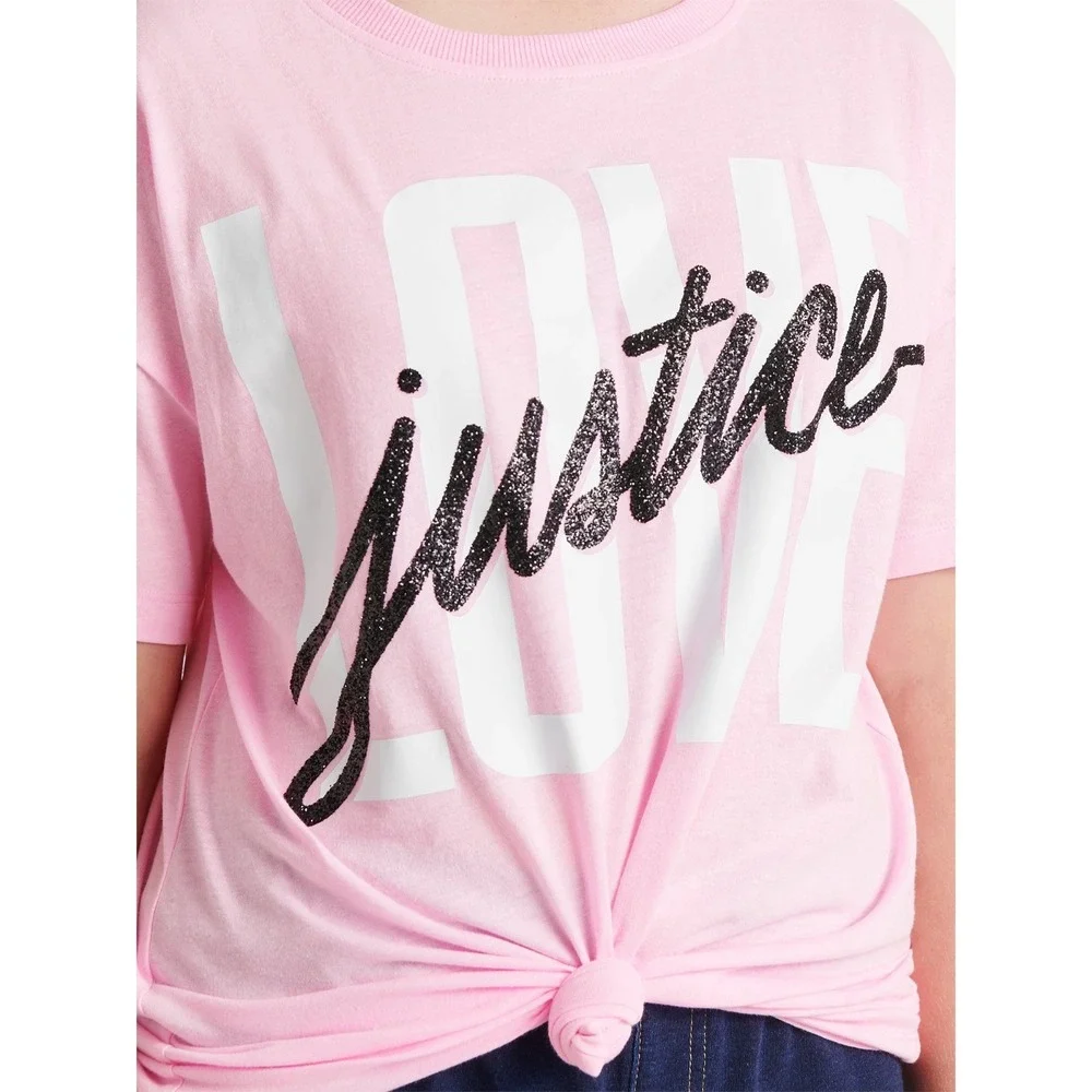 Justice Girls Graphic Table Tee Size L(12-14) Pink Pullover Relaxed Fit Crewneck